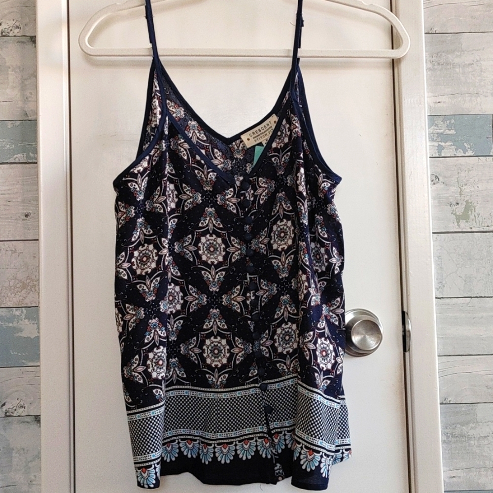 Crescent Medium Navy Anna Border Print Top